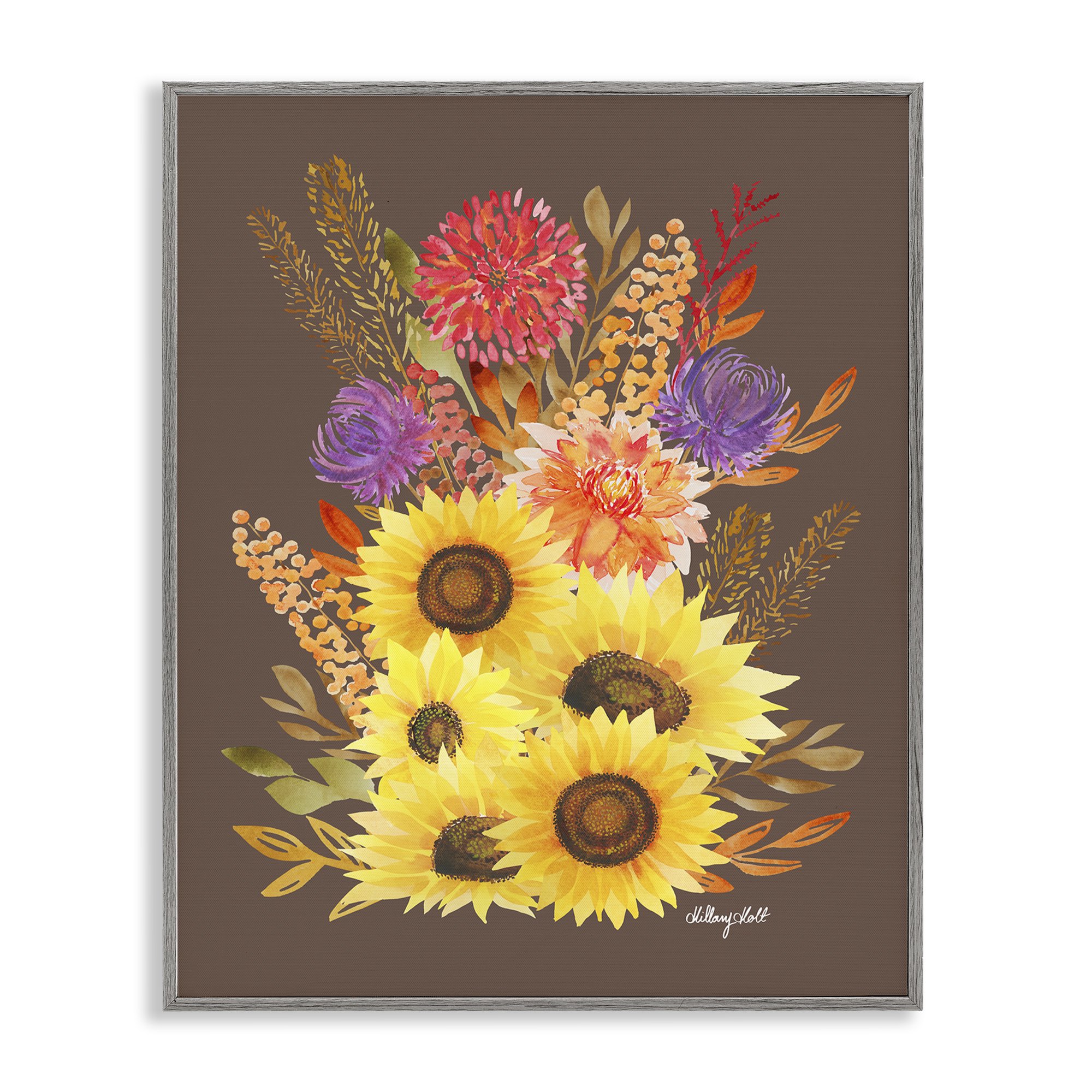Stupell Industries Autumn Sunflowers & Assortment Gray Framed Giclee Art design by Hillary Holt 30 x 24