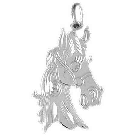 14K White Gold Horse Head Pendant - 25 mm
