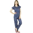 thumbnail image 4 of Bimba Women Cotton Night Wear Pajama Set Short Sleeve Shirt with Pyjamas- Blue, 4 of 6