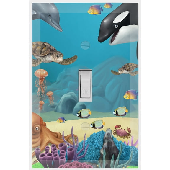 Create A Mural Beautiful Ocean Blue Theme Durable Hard Plastic 1 Gang Light Switch Cover Plate Decor