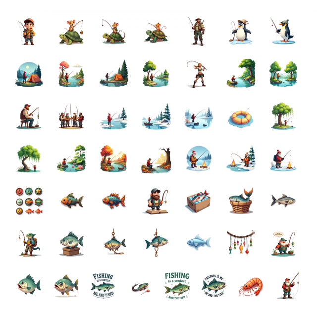 50pcs Cool Cat Stickers Cartoon Fishing Animal Outdoors Adventure Fun Stickers Skateboard Phone Water Bottle Laptop Notebook