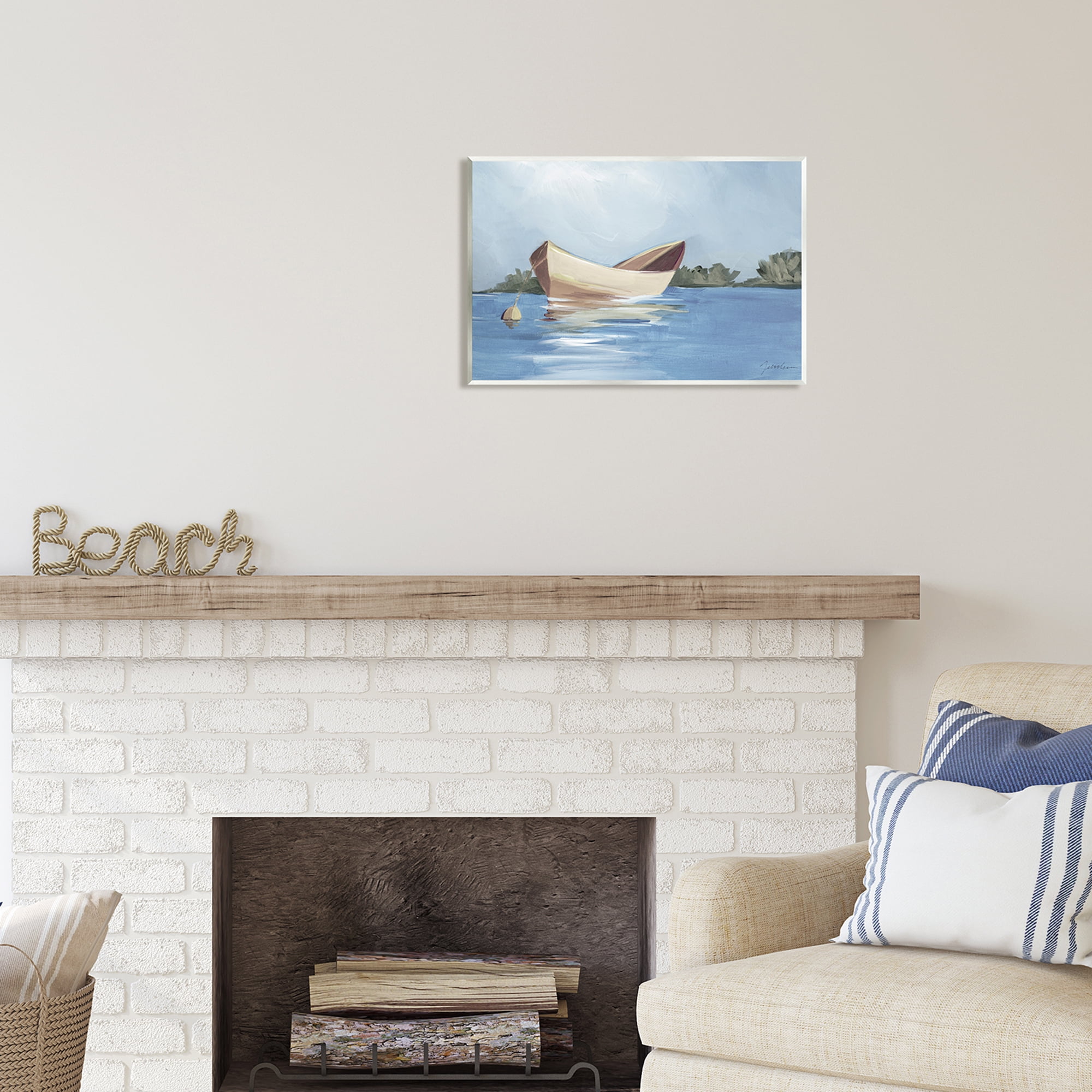Stupell Industries Boat Floating on Lake Transportation Painting Unframed Art Print Wall Art, 19 x 13