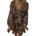 thumbnail image 7 of Women's Vintage Floral Puff Sleeve V Neck Smock Waist Dress [ZhiHiMeRi] | (US 12-14)L, 7 of 7