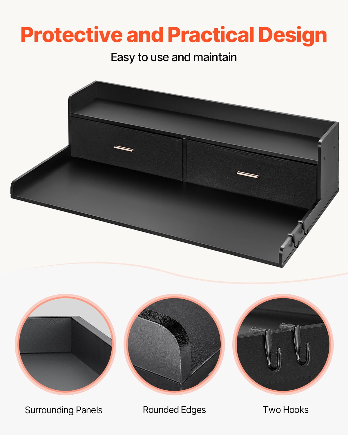 KFFKFF Laundry Room Organizer with Dual Drawers and Double Layer Shelf, 54" x 27" Wood Constructed Washer-Dryer Top, Equipped with Anti-Skid Pads, Water-Resistant Black Laundry Surface