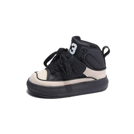 

Wazshop Children Sneakers Comfort Skate Shoes Sport Walking Shoe Fashion Lace Up High Top Sneaker Unisex Kids Non-Slip Casual Black 2.5Y