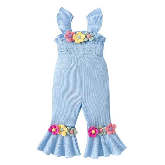 Coerni Toddler Baby Girl Easter Outfit Birthday Bell Bottom Overall Ruffle Romper Spring Clothes Jumpsuit Knitted Sweater Overalls