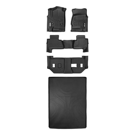 Suburban Bench Console - Maxliner 2015-2018 Chevrolet Suburban GMC Yukon XL Floor Mats 3 Row Set Maxtray Cargo Liner Behind 2nd Row Bench Seats Black A0136/B0221/C0166/D0159