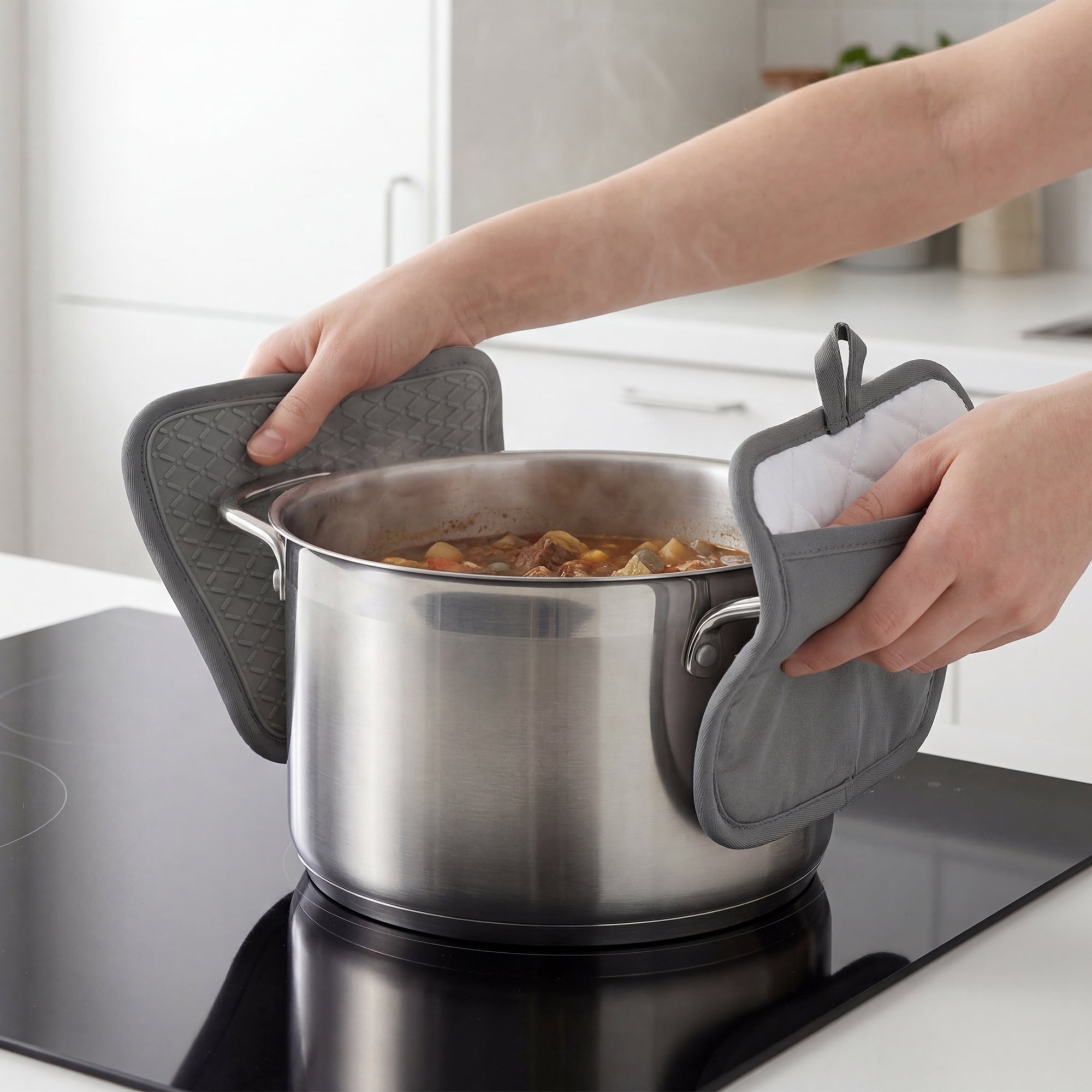 Unique Bargains Pot Holders Heat Resistant Non Slip Hot Pad for Cooking Gray 7.9" x 7.9"