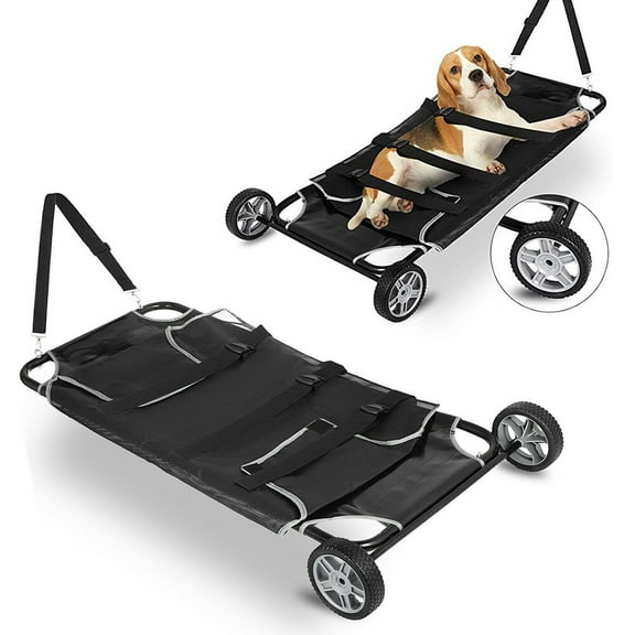 Gurney Animal Stretcher Pet Dog Veterinary Expandable   2 Wheels Black Expanded Size 45.24*21.65*6 in Load Capacity 110lbs for Safely Carrying Injured or Anesthetized Pets