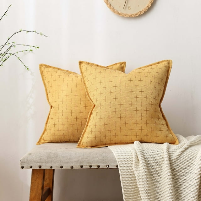 Xiao Hua Cojines decorativos lisos - amarillo 45*45cm, 1 unidad, cojín decorativo para dormitorio, funda de poliéster suave con relleno de algodón PP, acento perfecto para la decoración del hogar.