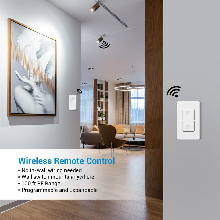 DEWENWILS Wireless Light Switch, Remote Control Switch and Receiver Kit, 100ft RF Range, (2 Switches and 1 Receiver)