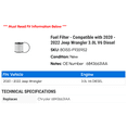 thumbnail image 2 of Fuel Filter - Compatible with 2020 - 2022 Jeep Wrangler 3.0L V6 Diesel 2021, 2 of 2