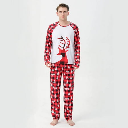 

XIAOFFENN Parent-child Warm Christmas Set Printed Home Wear Pajamas Two-piece Dad Set