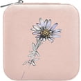 thumbnail image 2 of Travel Jewelry Box Pruple Flower PU Leather Jewelry case Small Portable Jewelry Organizer Box for Rings Earrings Necklaces Bracelets（Pink）, 2 of 7