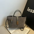 thumbnail image 5 of Women Faux Suede Tote Bag Fashion Shoulder Bag Outdoor Travel Bag Decor Bag (Grey), 5 of 10