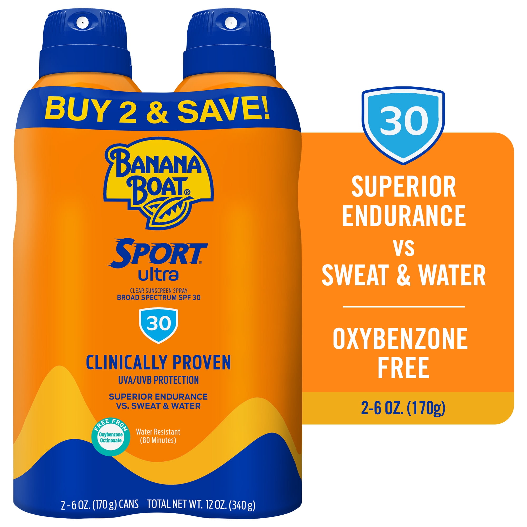 Banana Boat Sport Ultra Sunscreen Spray Twin Pack, SPF 30, 6 oz