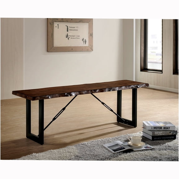 JERFIT 1pc Industrial Bench Two Tone Design U-shape Metal Bench Base Mimicking Chain Walnut And