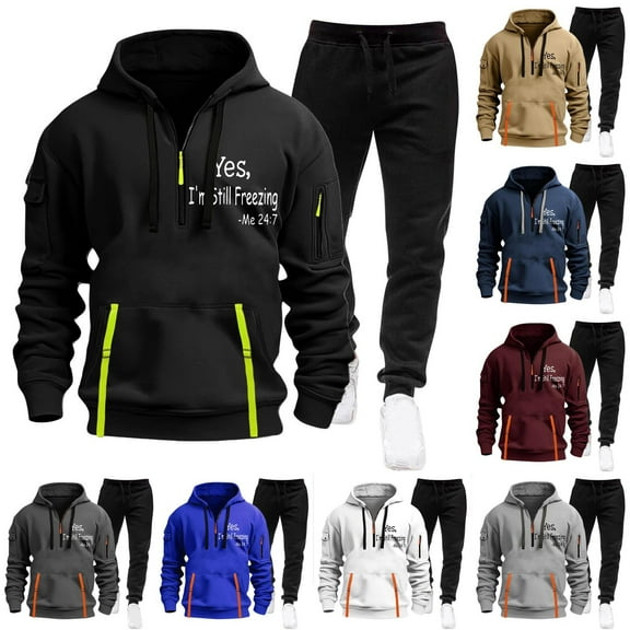 RYDCOT Men’s Sweatsuits Set 2 Piece Letter Printed Hoodie Outfit Jogging Pant with Pockets for Men Casual Athletic Long Sleeve Pullover Suit Set White