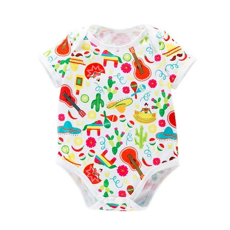 

FORUBAZAAR Baby Toddler Boys Girls Short Sleeve Prints Rompers Jumpsuits Baby Girl Summer Clothess White 12-18 Months
