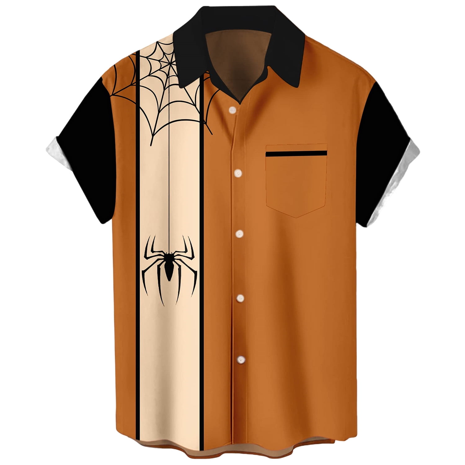 WhoinShop Halloween Button Down Shirts for Men Funny Pumpkins Hawaiian Short Sleeve Casual Bowling Shirt