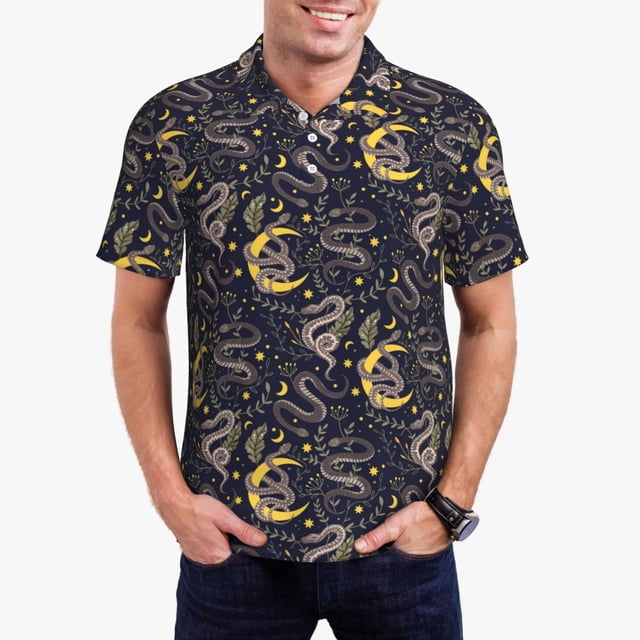 Balery Snake Sleep Camisa Polo de Hombre con Estampado, de Manga Corta y Tejido Medio, Camisa Tipo Golf Polo-Large