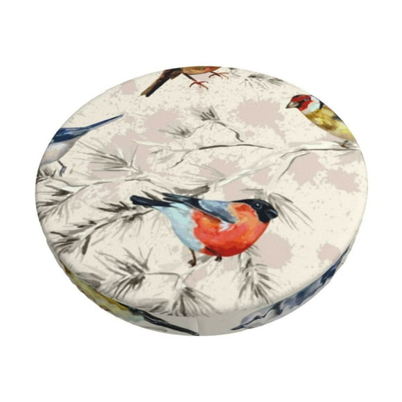 Disketp Little Birds Funda Redonda para Taburete, Funda de Cojín para Silla de Bar Suave y Elástica-12 inch