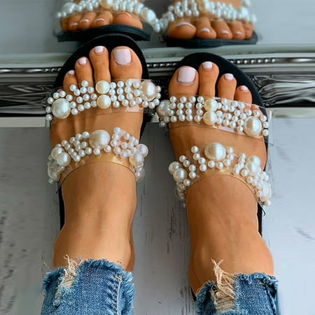 

Women s Sandals Flip Flops Beach Slippers Summer Pearl Flat Shoes
