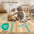 thumbnail image 4 of ODIKA 6'x9' Teal Beige Botanical Stems with Oval Washable Area Rug Vertical Striped Background Scattered Leaf Motifs for Queen Size Bedroom, Under Bed, Master Suite, Easy Care, Non-Shedding, 4 of 7