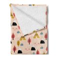 thumbnail image 2 of Camping Soft Flannel Fleece Throw Blanket, Ethnic Theme Inspired Outdoor Activities with Trees and Mountains, Cozy Plush for Indoor and Outdoor Use, 60" x 80", Champagne and Multicolor, by Ambesonne, 2 of 5