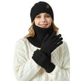 thumbnail image 2 of Glisme Hat Gloves Scarf Set Knitted Hat And Scarf 2 Piece Set Unisex Large Head Suitable For Thickened Winter Snowflake Warm Hat For Cold Weather Black, 2 of 4