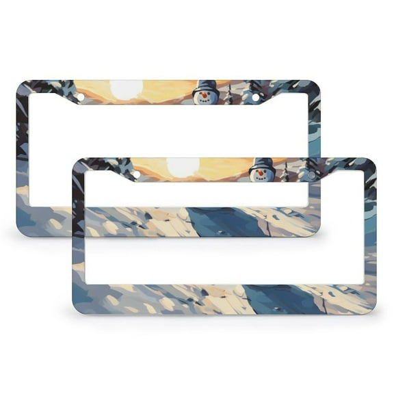 Winter Snowman License Plate Frame 2 Pieces Winter Holiday Customized Decor Car Tag for Women Quality Aluminum License Plate Frames