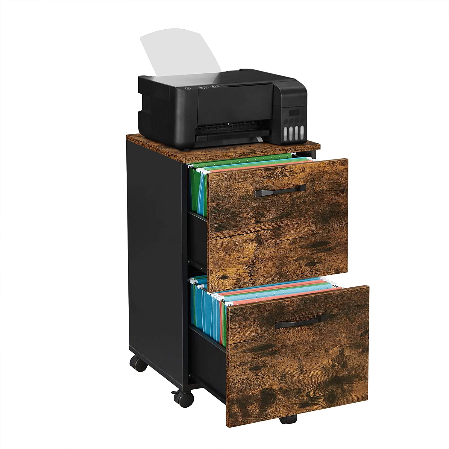 VASAGLE File Cabinet with 2 Drawers, Rolling Office Filing Cabinet, Rustic Brown and Black