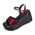 thumbnail image 6 of Xucatan Women's Patent Leather Wedge Sandals, Peep Toe Double Strap Slides with Espadrille Sole, Adjustable Ankle Buckle Platform Heels, Versatile Summer Party Footwear Gift, 6 of 9