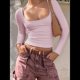 thumbnail image 5 of Camisas de Larga para Mujer, Tops Cortos, Moda de Otoño 2025, Cuello Cuadrado, Camisetas Básicas para Salir, Ropa Y2K Rosa S, 5 of 8