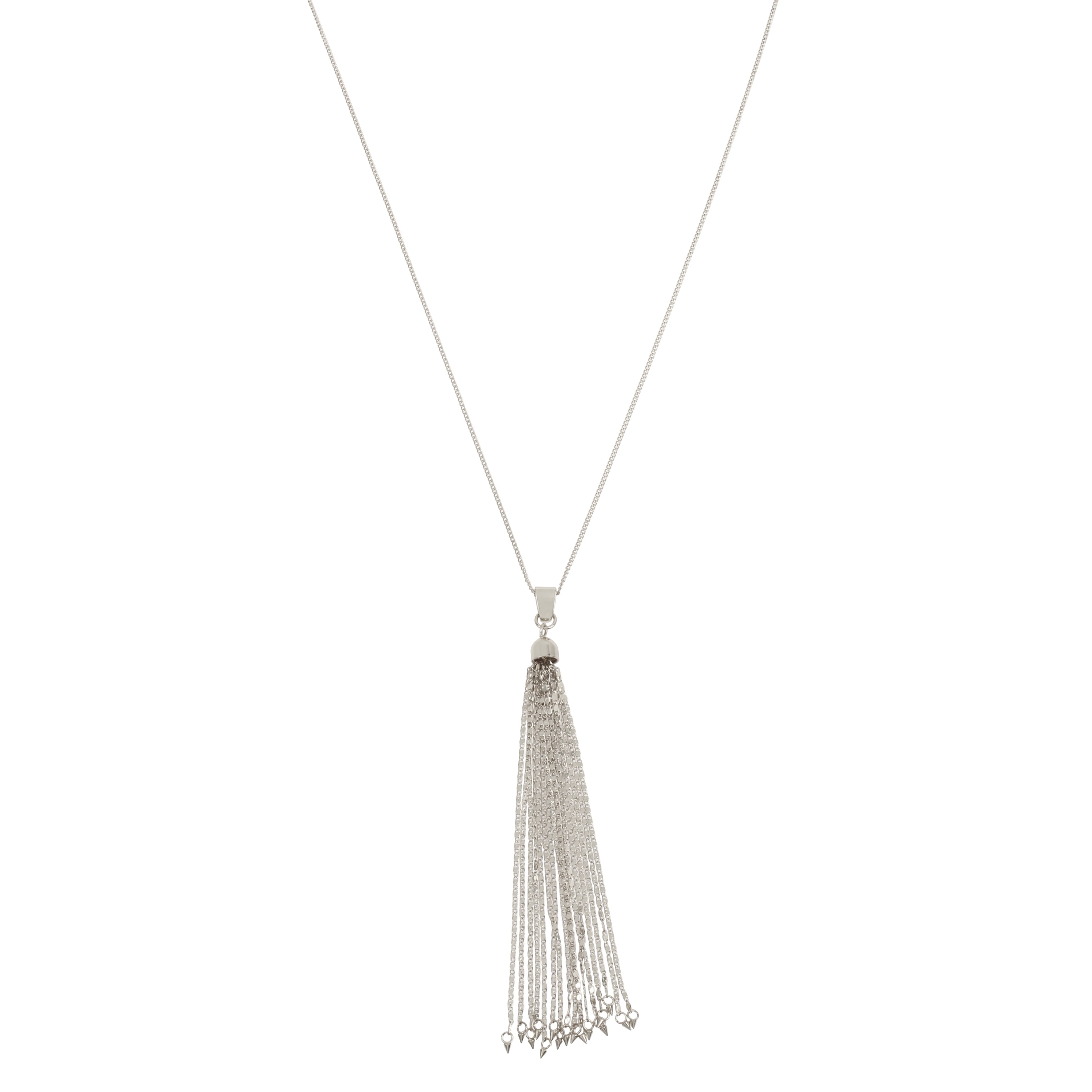 Gifts for her Simple Single Round Pendant with Tassel Long Necklace with Silver or Gold Rhodium Minimalist Necklace