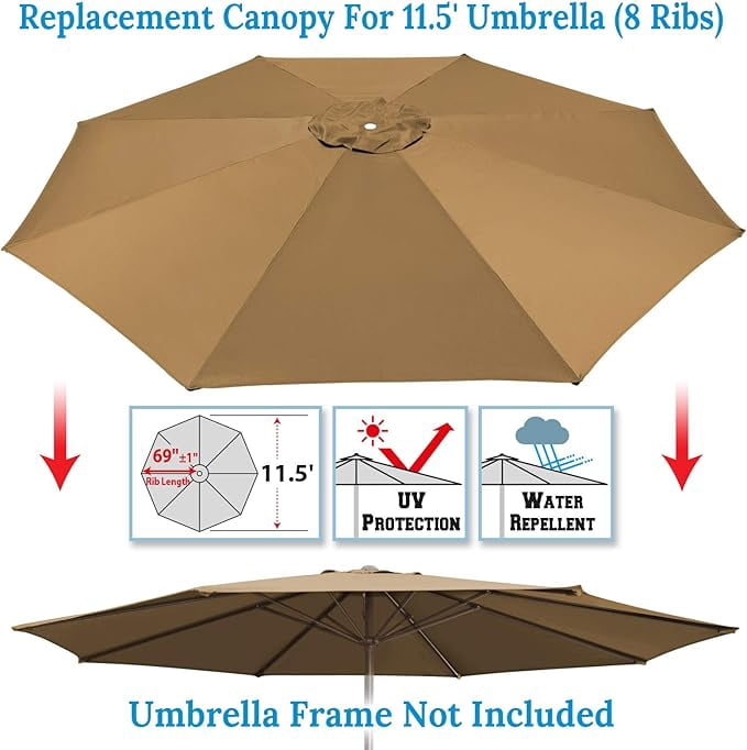 ALUVIERA Umbrella Replacement Canopy Cover for 11.5ft 8 Rib Market Outdoor Patio Shades