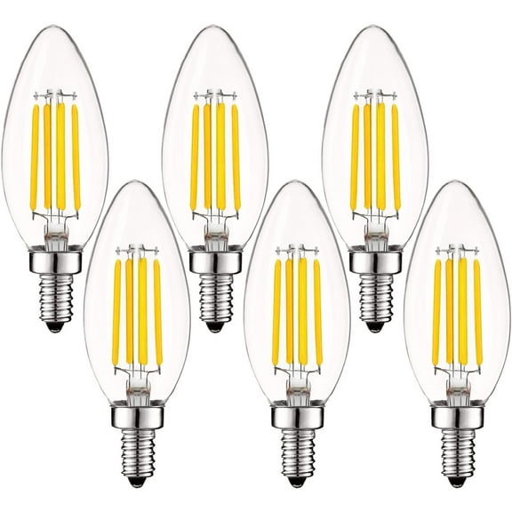 Luxrite 5W E12 Vintage Candelabra LED Dimmable Light Bulbs, 60W Equivalent 3500K Natural White, 550 Lumens, Blunt Tip, 6-Pack