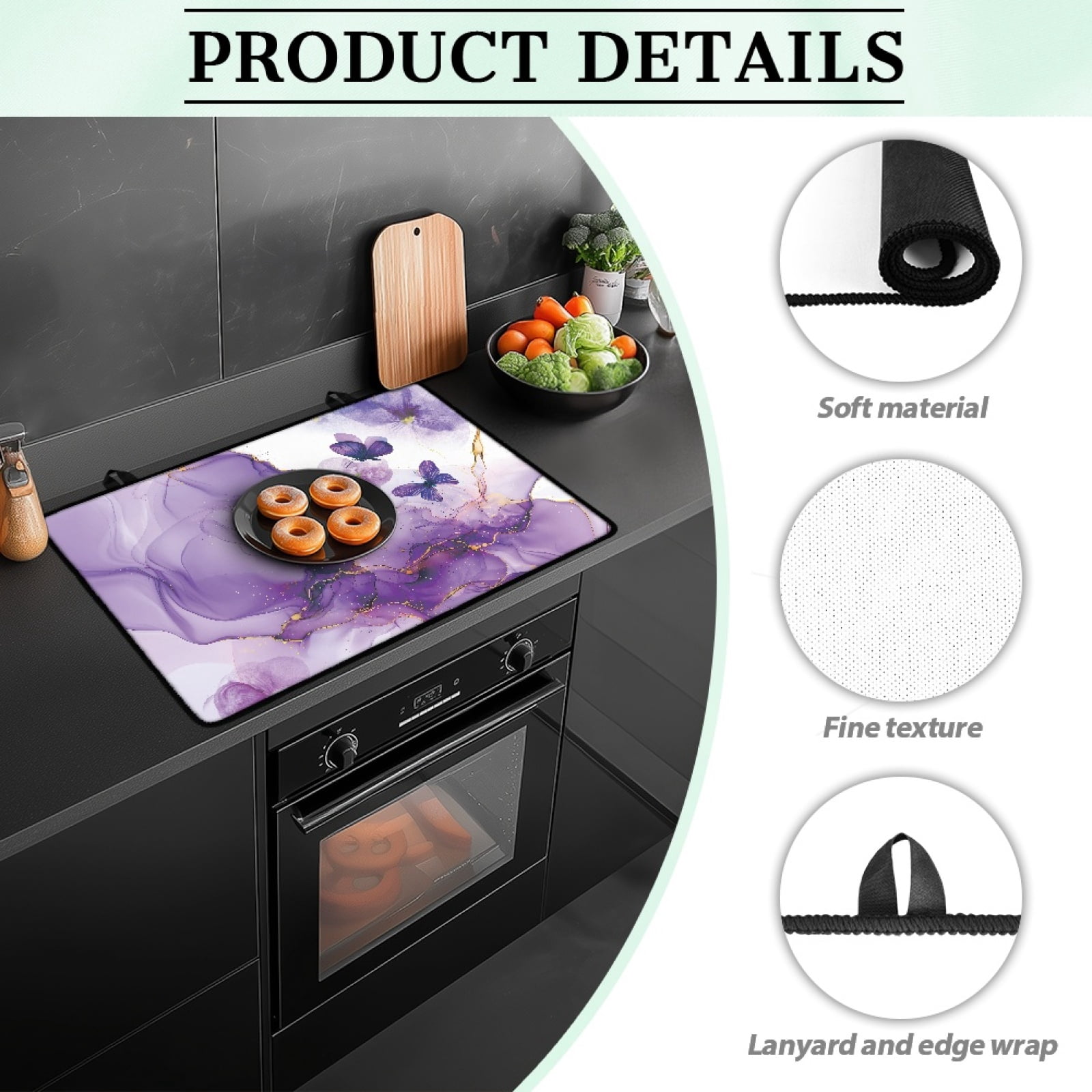 Renewold Glass Top Stove Cover Electric Stove Mat Foldable Non-slip Cooktop Mat Multipurpose Washer Dryer Top Protector Range Cover for Kitchen Counter, Butterfly Violet Marble