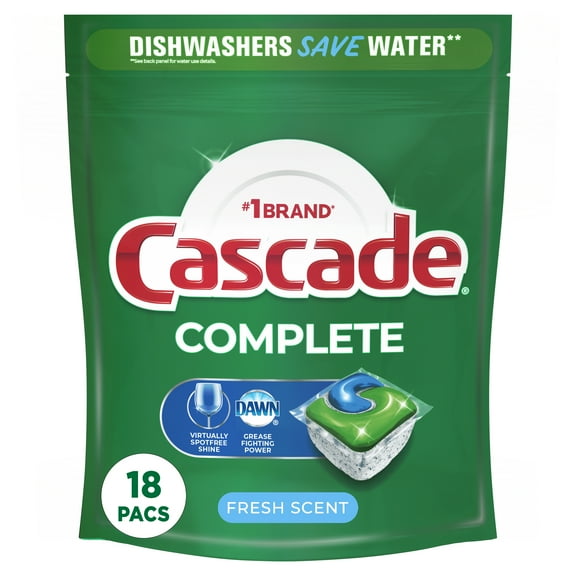 Cascade Complete Action Pacs, Dishwasher Detergent Pods, Fresh, 18 Count