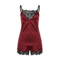 thumbnail image 5 of Gustave Women Silk Satin Cami Shorts Pajamas Set Sexy Lace Sleepwear Lingerie Ladies V Neck Camisole Nightwear "Red, S", 5 of 9