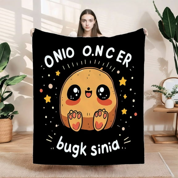 Cozy Flannel Blanket with Cute Character Design Soft & Warm for Sofa Travel Bed Chair - Perfect for Snuggling