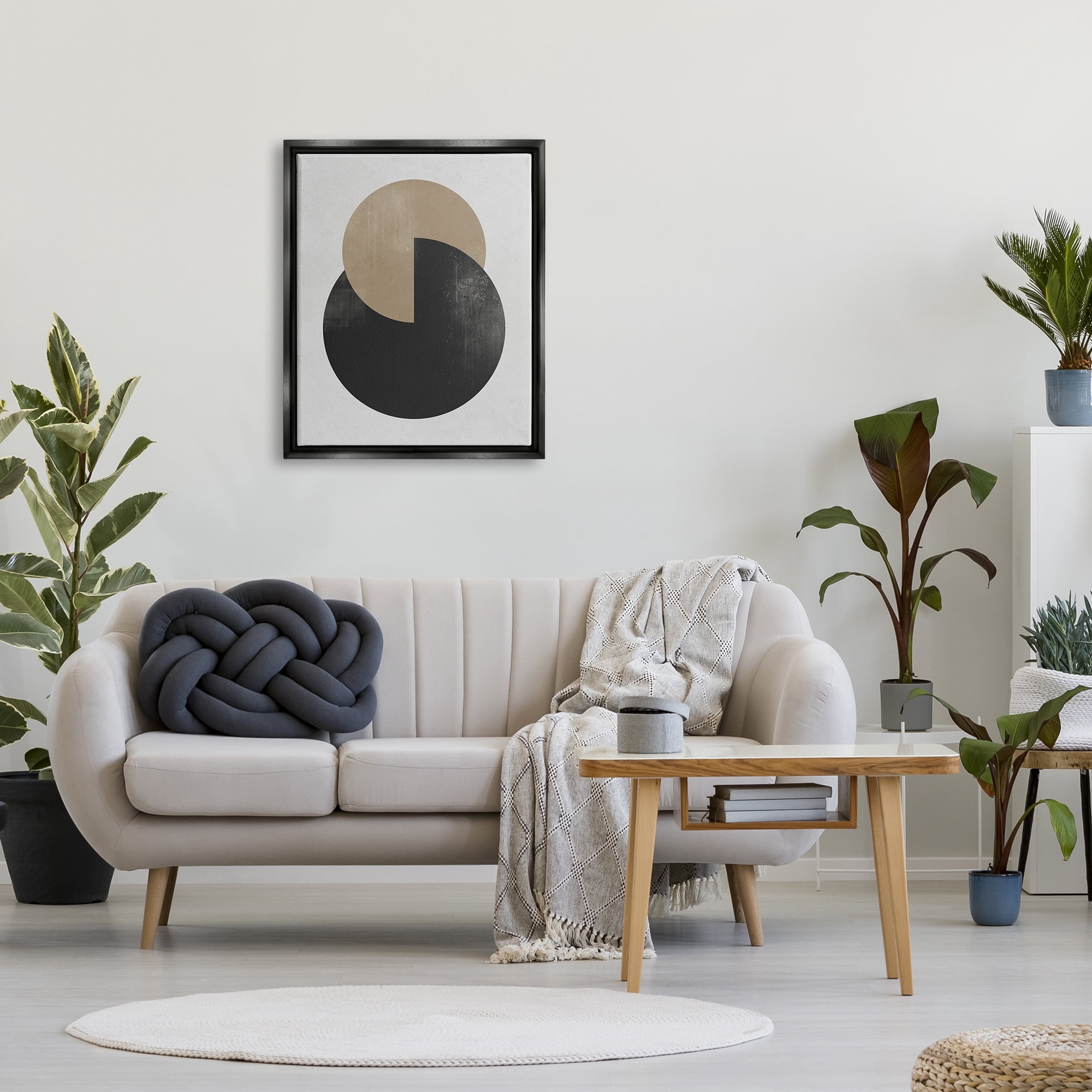 Stupell Industries Neutral Circles Overlapping Abstract Painting Black Floater Framed Canvas Art Print Wall Art, 25 x 31
