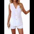 thumbnail image 3 of Conjuntos de 2 Piezas para Vacaciones de Verano para Mujer, para Playa, Viajes, Cruceros, Resorts, Camisetas Sin Mangas y Pantalones Cortos Casuales, Color XL, 3 of 10