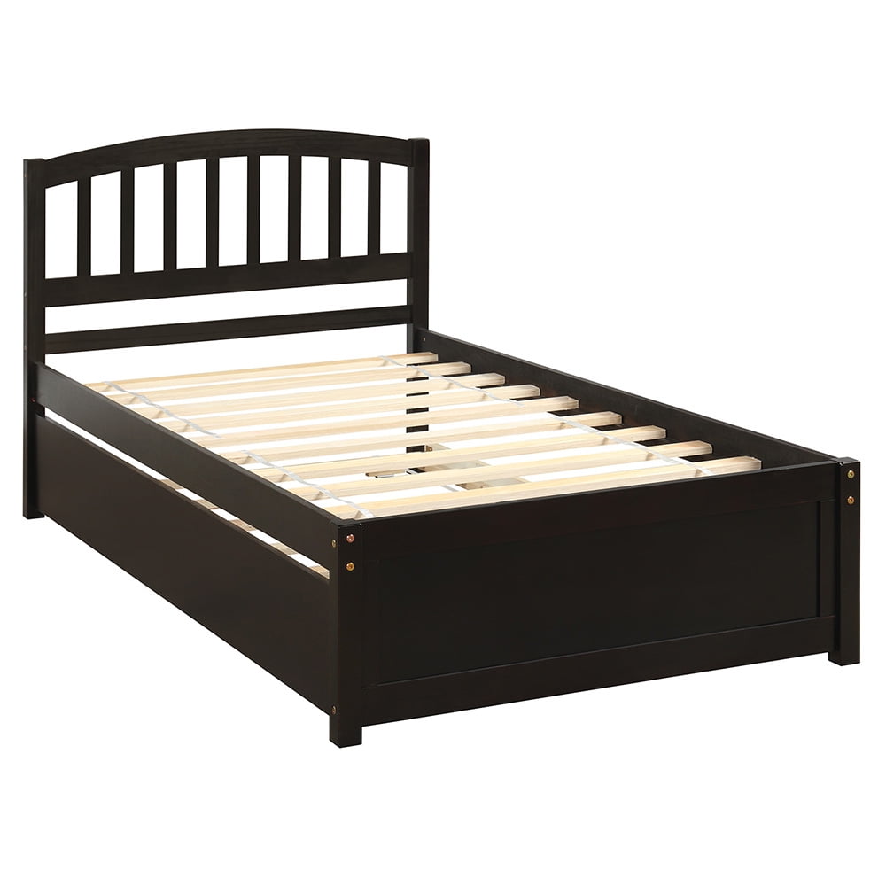 Kepooman Twin Size Wood Platform Bed Frame with Trundle & Headboard for Bedroom, 79.5"L x 41.7"W x 37.5"H, Espresso Kepooman Twin Size Wood Platform Bed Frame with Trundle & Headboard for Bedroom, 79.5"L x 41.7"W x 37.5"H, Espresso