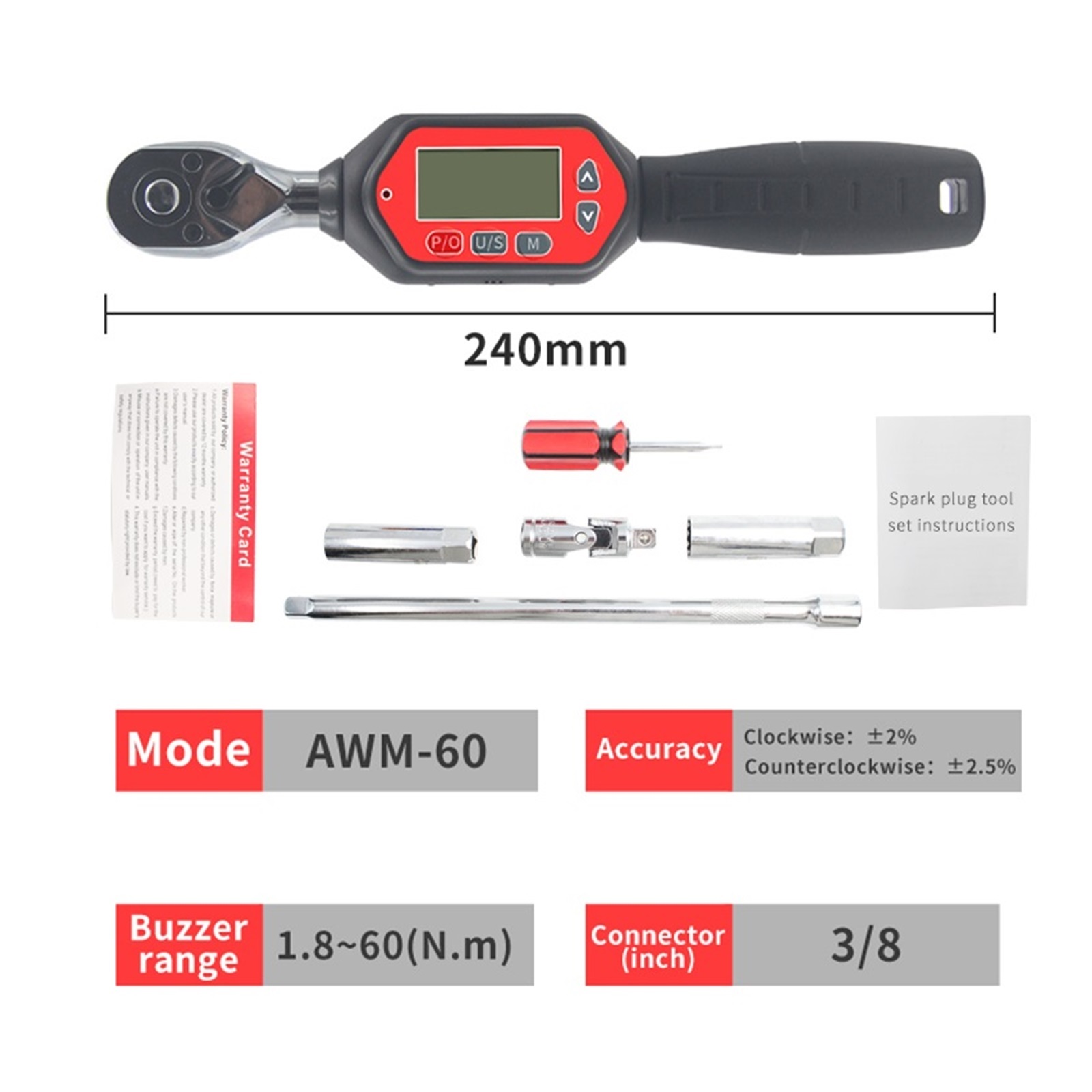 3/8 60N.M Mini Digital Electronic Torque Wrench Set Bike Repair Spanner Hand Tool ,Versatile Torque Units