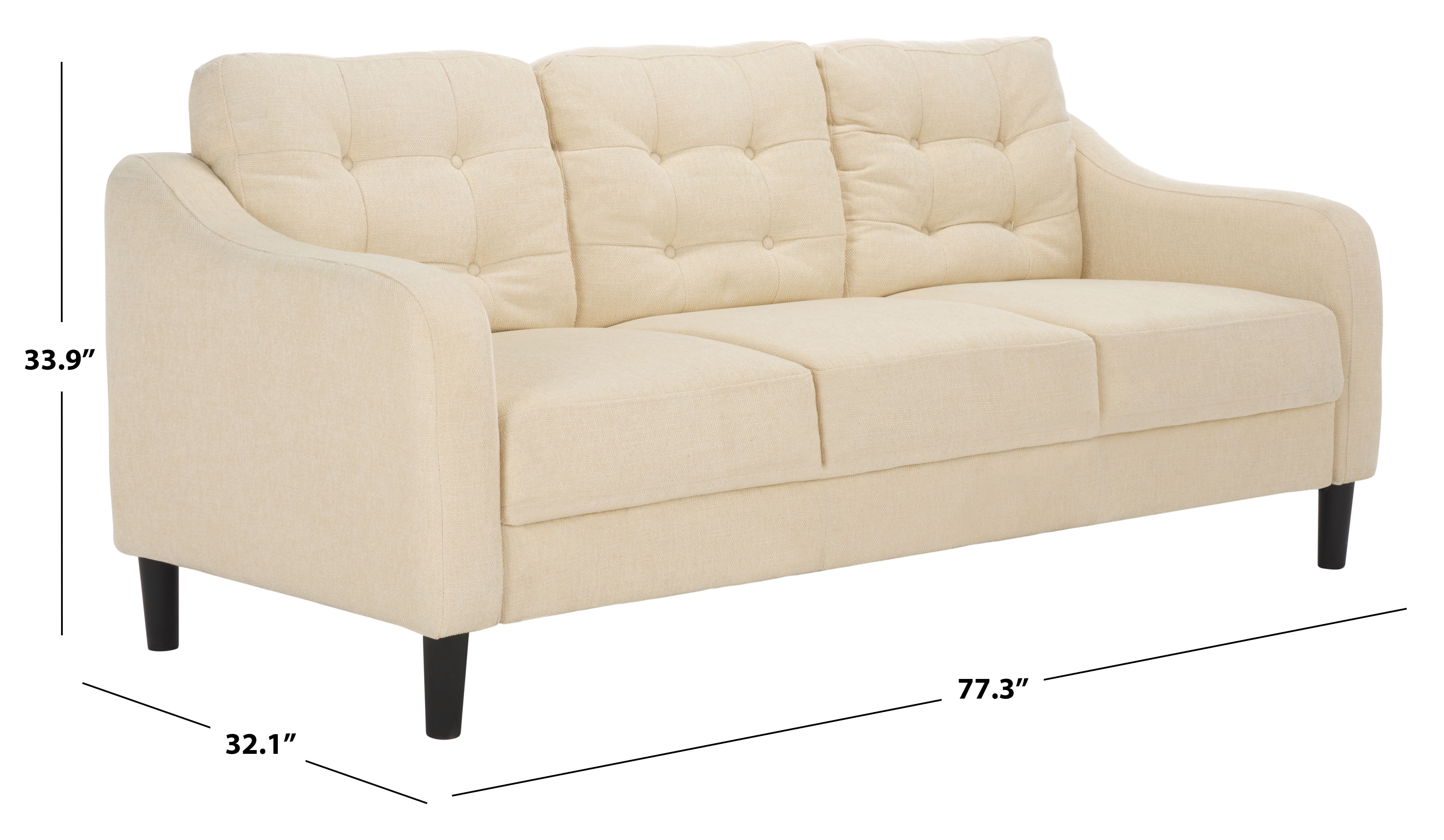 Safavieh Nathaniel Traditional Tufted Back 3 Seater Sofa, Cream