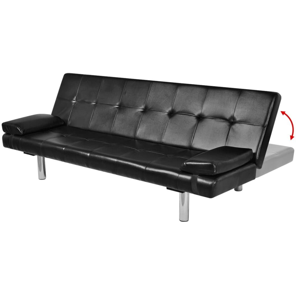 Kepooman Modern Artificial Leather Adjustable Futon Sofa Bed with Two Pillows, Black Kepooman Modern Artificial Leather Adjustable Futon Sofa Bed with Two Pillows, Black