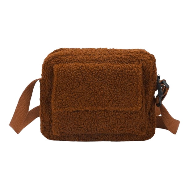 Bolso de hombro de felpa Bolso de mano con correa ajustable para uso diario de compras Marrón Yuyangstore bolsos de hombro de felpa