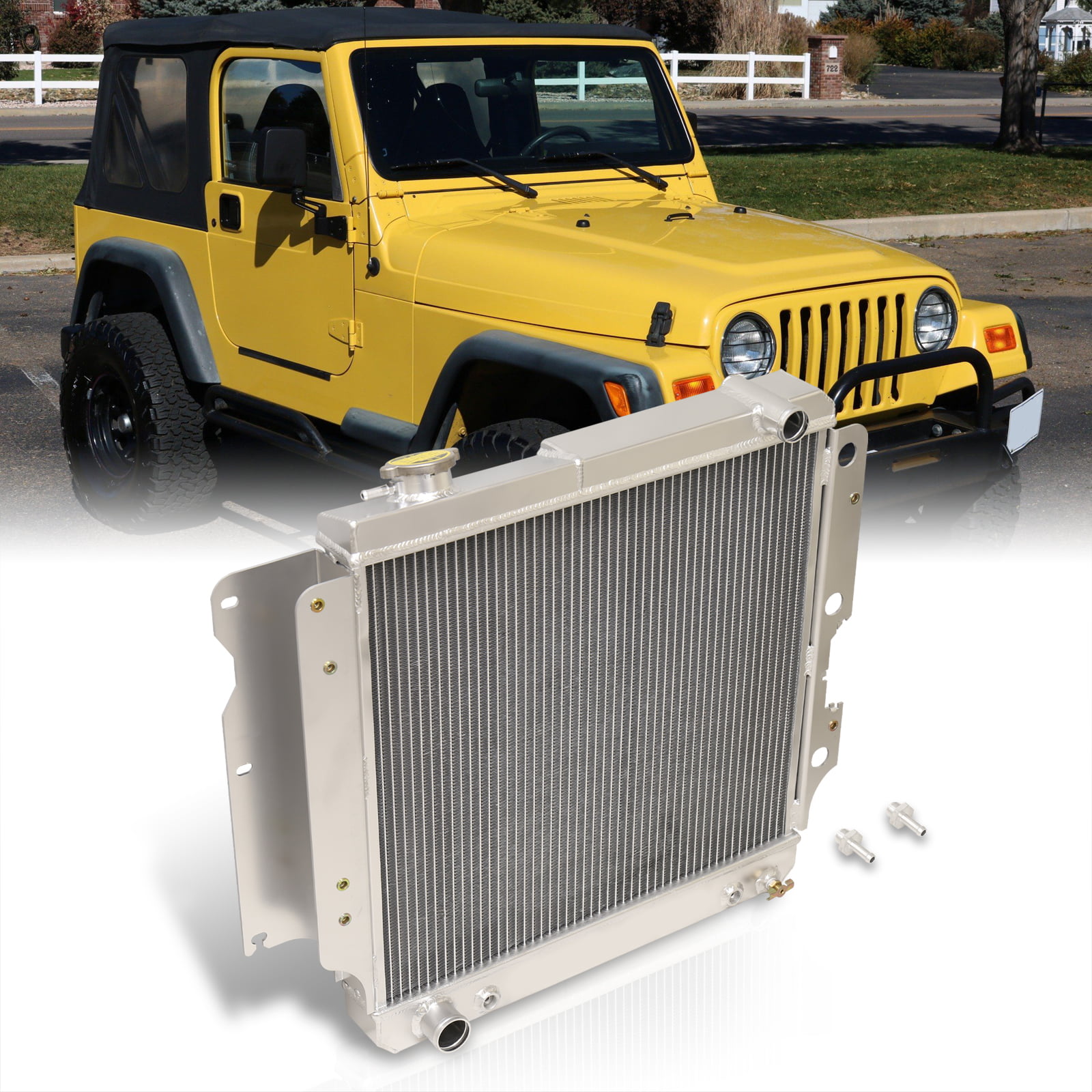 AJP Distributors 3-Row Aluminum Radiator Compatible/Replacement For Jeep  Wrangler YJ TJ Automatic AT 1987 1988 1989 1990 1991 1992 1993 1994 1995  1996 1997 1998 1999 2000 2001 2002 2003 2004 2005 2006 