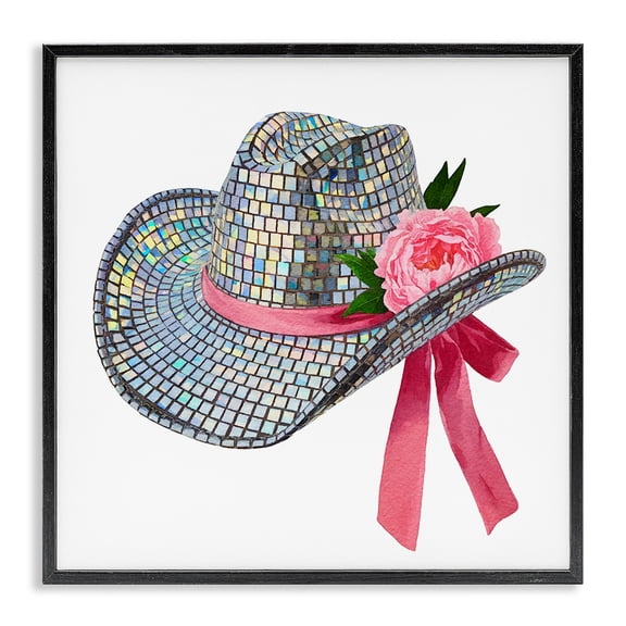 Stupell Industries Glam Chic Bow on Disco Hat Black Framed Giclee Art, 12 x 12, by Amanda Greenwood